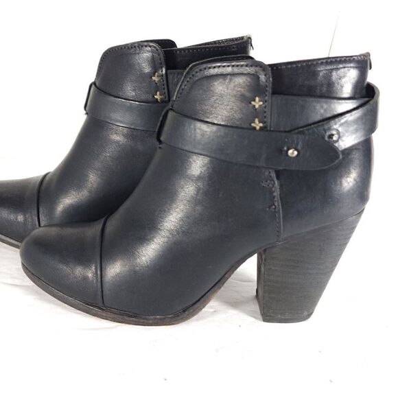RAG & BONE Women's Harrow US7,5 EU37,5 Black Leather Strappy Ankle Booties Boot - Picture 2 of 14